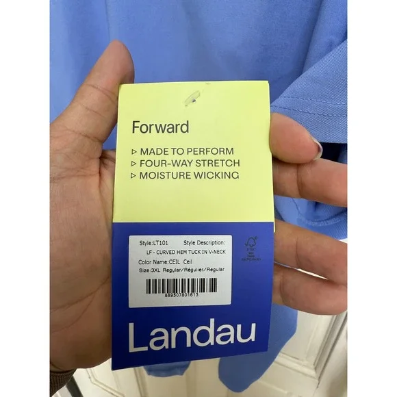 Landau Forward Curved Hem Tuck In V Neck Scrub Top Onward Journey Size 3XL - Picture 2 of 5